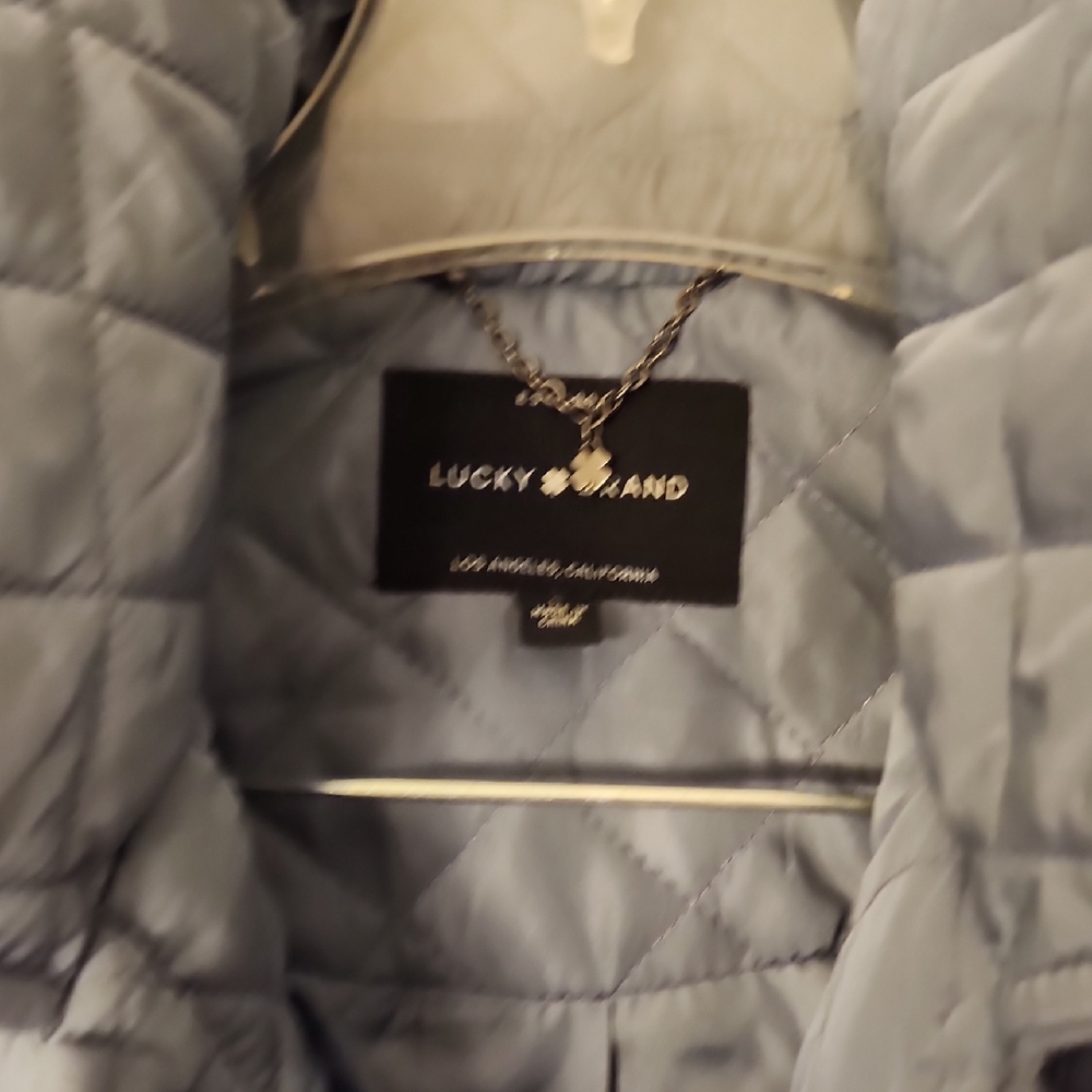 Lucky Brand Quilted Hooded Jacket in Soft Blue